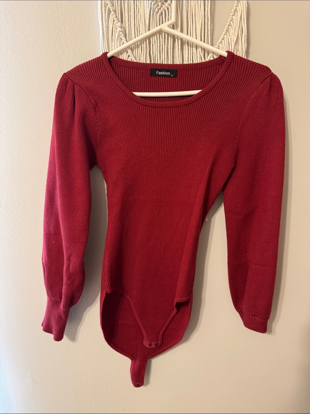 Fashion Forms Red Ribbed Long-Sleeve Bodysuit Sweater